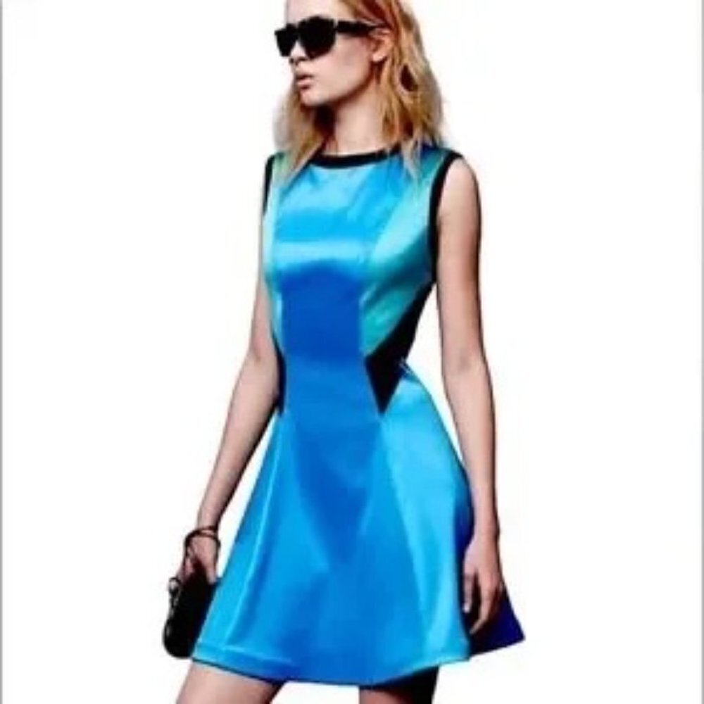 PRABAL GURUNG for TARGET Blue Black Green Color Block A-Line Mini Dress - Size 2